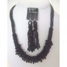 NS912  Black Jute Necklace Set Trendy With Dangling Earrings