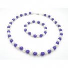 GC202  Wedding Flower Girls Jewelry Purple & White Multifaceted 8mm Beads Necklace & Bracelet