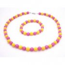 GC203  Exclusively Lovely Flower Girl Jewelry Pink & Yellow Multifaceted Beads