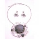 NS850  Beautifully Painted In Black/White Designer Round & Earrings Necklace Set