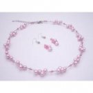 NS928  Prom Jewelry & Wedding Bridemaids Handmade Pink Pearls & Swarovski Crystals Jewelry Set