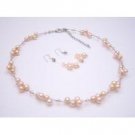 NS929  Bridemaids Jewelry And Can Customize For Flower Girls Swarovski Peach Crystals & Faux Pearls