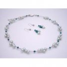 NS930  Mint Green Pearls Jewelry With Genuine Swarovski Green Palace Crystals Necklace Set