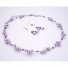NS931  Wedding Flower Girl Jewelry Lilac Pearls & Amethyst Crystals Swarovski Crystals Necklace Set