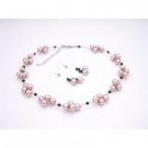 NS936  Wedding Flower Girl Custom Jewelry Champagne Pearls/Jet Crystals Necklace Set