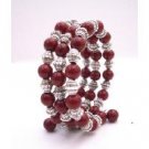 TB962  Handcrafted Stranded Bangle Coral Red Pearls And Bali Silver Spacer Bracelet
