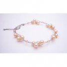 TB983  Make The Perfect Gift For A Friend Or Family Peach Crystals/Pearls Handmade Bracelet