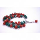TB995  Christmas Gift Red & Green Cluster Bracelet Gorgeous Handmade Creation
