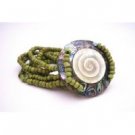 TB060  Shiva Eye Bracelet Round Shell w/ 7 Stranded Olivine Beads Stretchable Stylish Bracelet