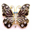 B516  Decorative Stylish Butterfly Holiday Gift Box Brown Enamel Sparkling Diamond Studs Brooch