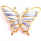 B511  Gold Butterfly Brooch With Blue Enamel on Wings Artistic Work