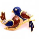 B518  Elegant And Fashionable Hand Painted Twin Bird Brooch With Crystals Valentine Gift
