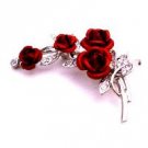 B499  Red Rose Bouquet Vintage Rose Flower Brooch Wedding Christmas Gift