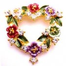B514  Heart Shaped Brooch With Color Enamel Flower Valentine Cake Bouquet Brooch
