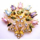 B502  Enamel Floral Lotus Brooch Pin Very Fancy Detailed Colorful Floral Pin