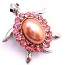 B507  Adorable Turtle Brooches & Pin Flat Body Pink With Pink Crystals