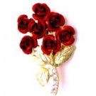 B506  Valentine Gift Red Rose Bouquet Cake Brooch Christmas Wedding Gift