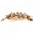 B487  Amazing Holiday Brooches Gold Plated Clear Crystals Flower Brooch Pin