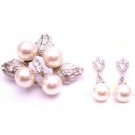 B481  Christamas Gift Earrings Brooch Combo Set Flower Pearl Diamante Brooch