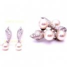 B482  Earrings & Brooch Combo Holiday Gift Diamante Pearls Brooch & Earrings