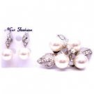 B483  Wedding Bridal Earrings & Brooch Combo Ivory Pearls Brooch & Earrings