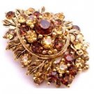 B523  Wedding Christmas Cake Brooch Bridemaids Smoked Topaz Golden Shadow Crystals