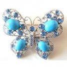 B474  Turquoise Butterfly Aquamarine Crystals Holiday Gift Brooch Pin