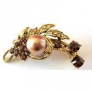 B476  Bridemaids Bridal Bronze Pearls With Smoked Topaz Crystals Brooch
