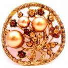 B530  Fun Wear & Gifts Unique Christmas Gifts Bronze Pearls Round Brooch Gift