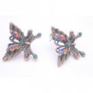 UER452  Multicolored Crystals Black Oxidized Butterfly Pierced Earrings