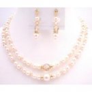 BRD126  Bridal Jewelry Suit Your Gown Veil Double Stranded Ivory Pearls Set