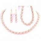 BRD144  Glimmering Necklace Earrings & Bracelet Champagne Pearls Gold Rondells