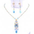 BRD140  Romantic Gifts 22k Gold Plated Swarovski Blue Aquamarine Crystals Set
