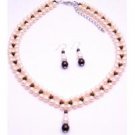 BRD129  Fashion Jewelry Combo Ivory & Darkest Brown Necklace Earrings Set