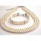 BRD108  Customize Own Style Bridal Party White Pearls Three Stranded Necklace