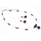 BRD138  Pretty Wonderful Spectacular Jewelry Black Pearls Fuschia Crystals Set