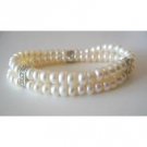 TB072  Double Stranded Stretchable Freshwater Pearls Wedding Rondell Bracelet