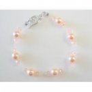 TB069  Peach Pearls Bracelet Swarovski Bracelet w/ Peach Crystals Bracelet