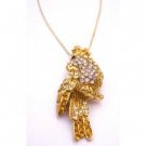 N919 Sparkling Gold Bird Brooch Pendant Embedded W/ Tiny Simulated Diamond & Joquil Crystals