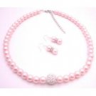 NS948  Sparkling Like Real Diamond Rose Faux Pearls Necklace & Earrings Set
