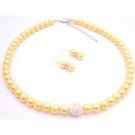 NS944  Shopping For Daffodil Necklace Earrings Stunning Pave CZ Ball Pendant