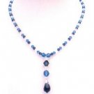 N923  Swarovski Indicolite Night Blue Clear Crystals Drop Down Necklace