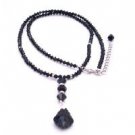 N898 Swarovski Collection Find 24 Inches Long w/ Back Drop Down Necklace Black Crystals