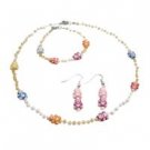GC244  Teddy Bear Jewelry Multicolored Teddy Bear With Ivory Colorado Tiny Bead Set