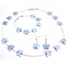 GC242  Butterfly Jewelry White Tiny Beads Blue Butterfly Necklace Earrings Bracelet