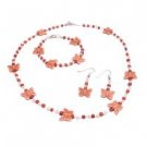 GC241  Handcrafted School Girls Fancy Jewelry White Orange Beads W/ Orange Butterfly Beads