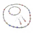 GC239  Gorgeous Necklace Tiny Green Beads Necklace With Multicolored Flower Complete Set
