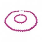 GC234  Fuchsia Round Beads 10mm Beads Necklace and Stretchable Bracelet Christmas Gift
