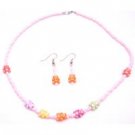GC230  Find Unique Gift Ideas Creative Jewelry Pink Beaded Necklace W/ Cute Teddy Bear Beads
