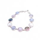 BR132  Precious Stone Mother Of Pearls w/ Abalone Shell Sterling 925 Bracelet